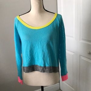 BCA Women Turquise Sleeves Mesh Cropped Swimm Tee | S